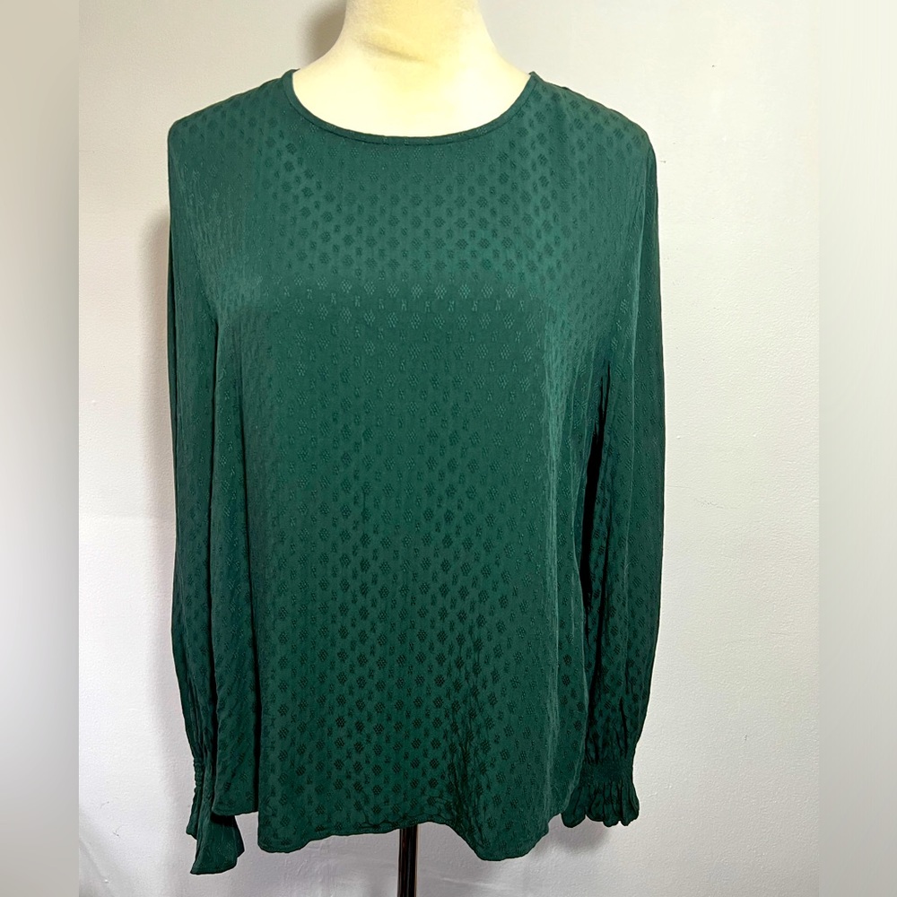 H&M, emerald green long sleeve blouse, US 10